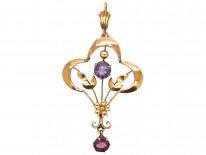 Art Nouveau 9ct Gold & Amethyst Pendant