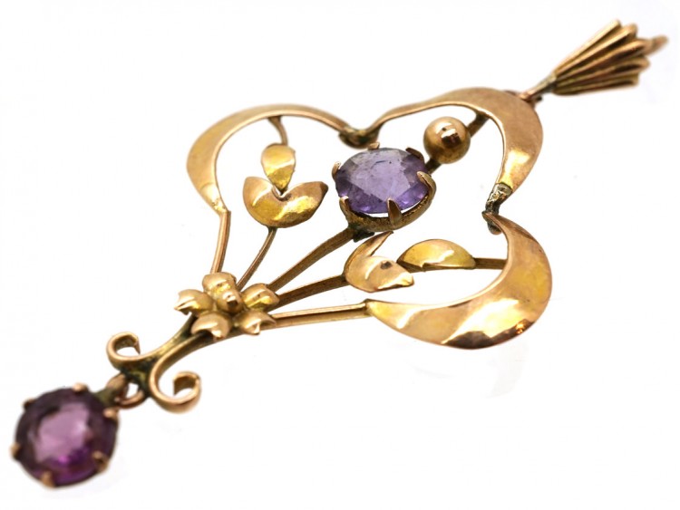 Art Nouveau 9ct Gold & Amethyst Pendant