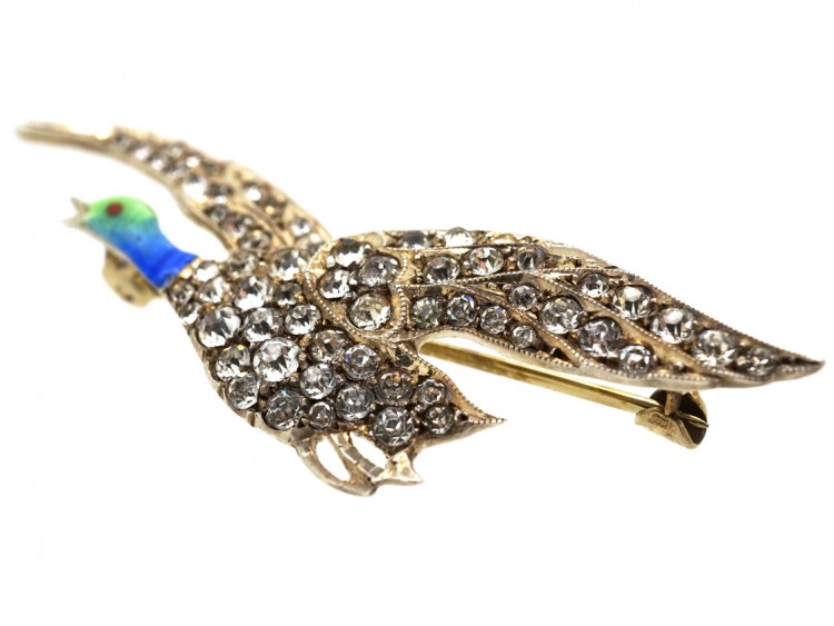Edwardian Silver, Paste ​& Enamel Flying Duck Brooch