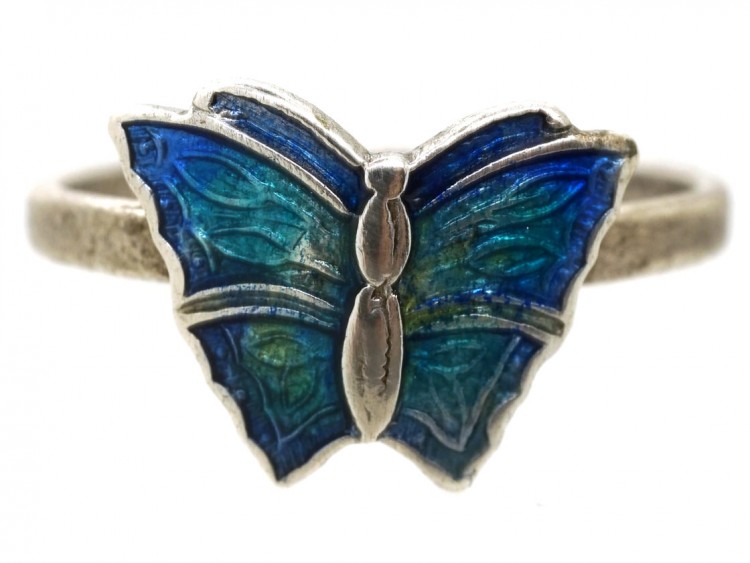 Art Nouveau Silver & Enamel Butterfly Ring