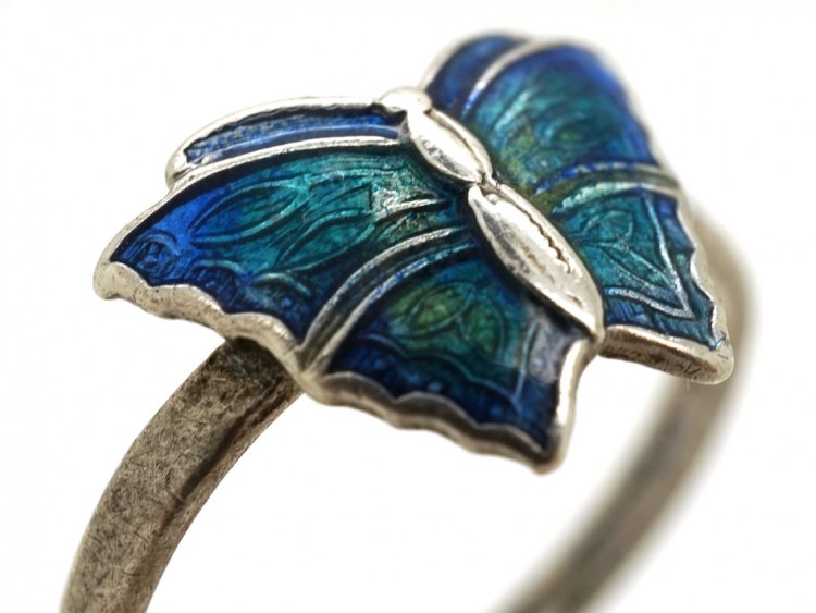 Art Nouveau Silver & Enamel Butterfly Ring