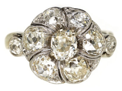 French Platinum & Diamond Swirly Cluster Ring