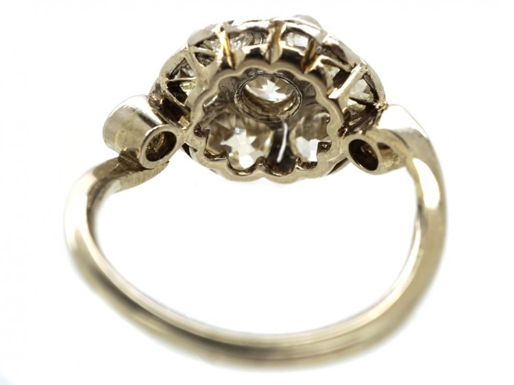 French Platinum & Diamond Swirly Cluster Ring