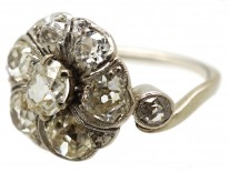French Platinum & Diamond Swirly Cluster Ring