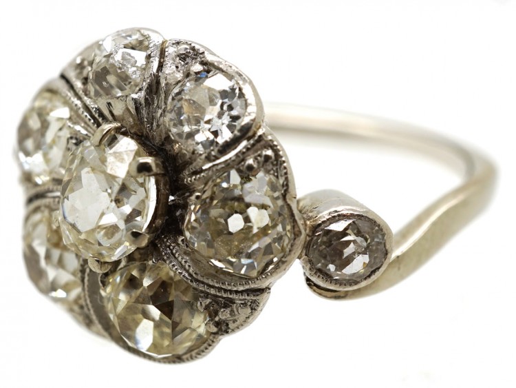 French Platinum & Diamond Swirly Cluster Ring