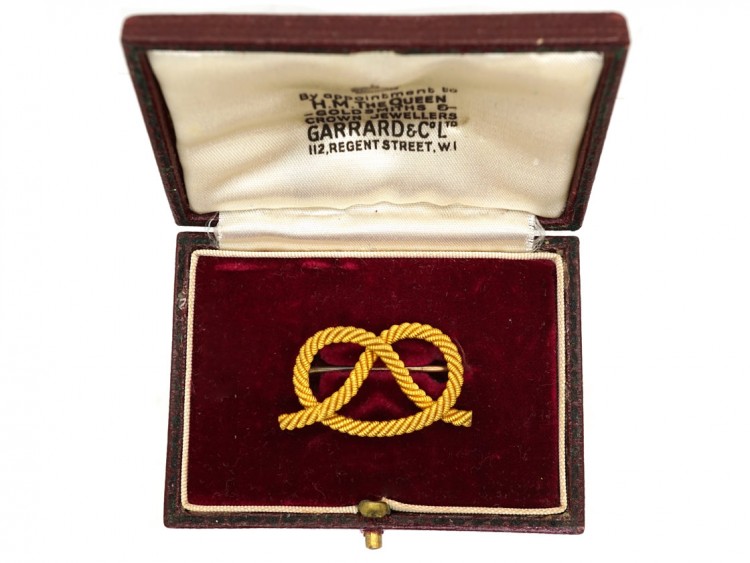 Edwardian 18ct Gold Lover's Knot Brooch in Garrard's Case