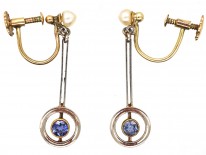 Art Deco Sapphire ​& Pearl Drop Earrings