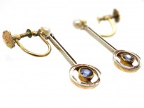 Art Deco Sapphire ​& Pearl Drop Earrings