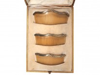 Edwardian Set of Three Silver Gilt & Horn Combs in Original Case
