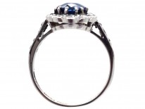 Sapphire & Diamond Oval Cluster Ring With Diamond Shoulders