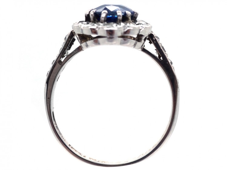 Sapphire & Diamond Oval Cluster Ring With Diamond Shoulders