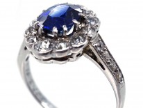 Sapphire & Diamond Oval Cluster Ring With Diamond Shoulders