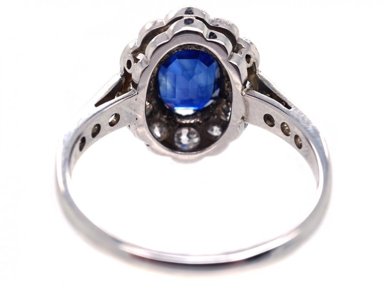 Sapphire & Diamond Oval Cluster Ring With Diamond Shoulders