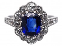 Sapphire & Diamond Oval Cluster Ring With Diamond Shoulders