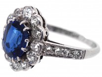 Sapphire & Diamond Oval Cluster Ring With Diamond Shoulders