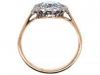 Edwardian 18ct Gold & Platinum, Aquamarine & Diamond Oval Cluster Ring