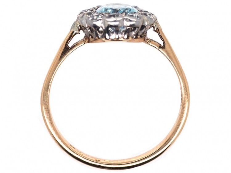 Edwardian 18ct Gold & Platinum, Aquamarine & Diamond Oval Cluster Ring