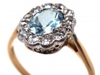 Edwardian 18ct Gold & Platinum, Aquamarine & Diamond Oval Cluster Ring