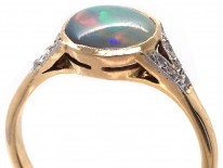 Art Deco 18ct Gold ​& Platinum Black Opal ​& Diamond Ring