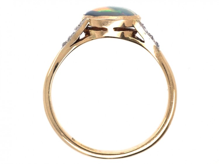 Art Deco 18ct Gold ​& Platinum Black Opal ​& Diamond Ring