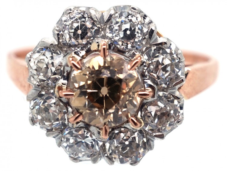 Fancy Champagne Diamond Cluster Ring