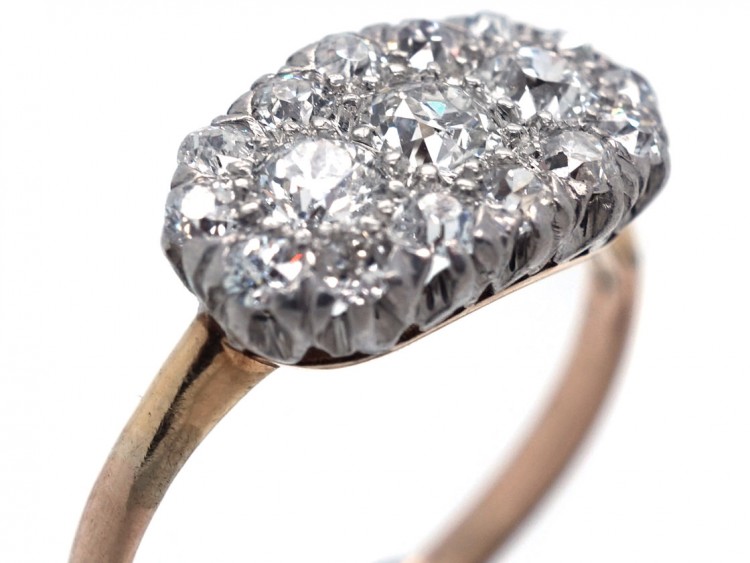 Edwardian 18ct Gold & Platinum, Oval Diamond Cluster Ring