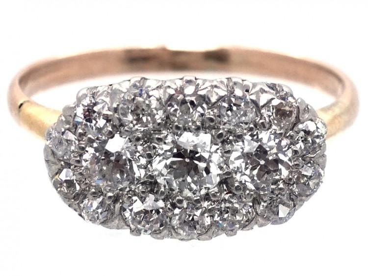 Edwardian 18ct Gold & Platinum, Oval Diamond Cluster Ring