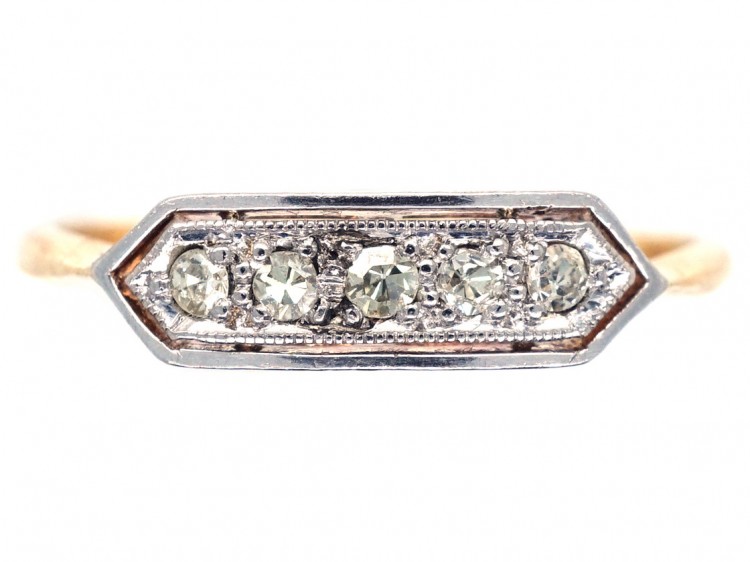 Art Deco 18ct & Platinum, Diamond Five Stone Ring