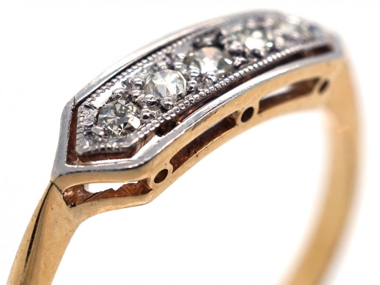 Art Deco 18ct & Platinum, Diamond Five Stone Ring