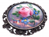 Silver, Marcasite & Enamel Forget Me Not Brooch