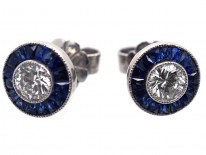 Diamond , Sapphire & Platinum Target Earrings