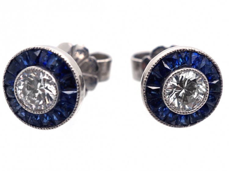 Diamond , Sapphire & Platinum Target Earrings