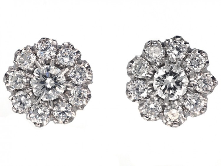 18ct White Gold Diamond Cluster Earrings