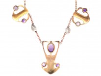 Art Nouveau 9ct Gold Necklace Set With Amethysts & Pearls
