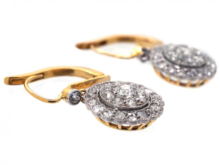 Edwardian Diamond Flower Cluster Earrings