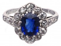 Sapphire & Diamond Oval Cluster Ring With Diamond Shoulders