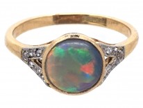 Art Deco 18ct Gold ​& Platinum Black Opal ​& Diamond Ring
