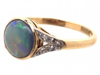 Art Deco 18ct Gold ​& Platinum Black Opal ​& Diamond Ring