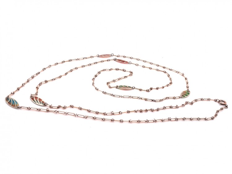 Art Nouveau Plique-à-Jour & Silver Long Guard Chain