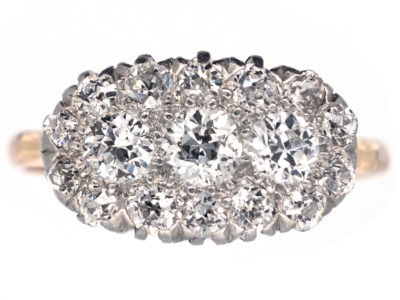 Edwardian 18ct Gold & Platinum, Oval Diamond Cluster Ring