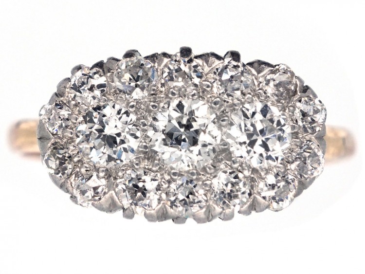 Edwardian 18ct Gold & Platinum, Oval Diamond Cluster Ring