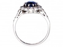 Sapphire & Diamond Oval Cluster Ring With Diamond Shoulders