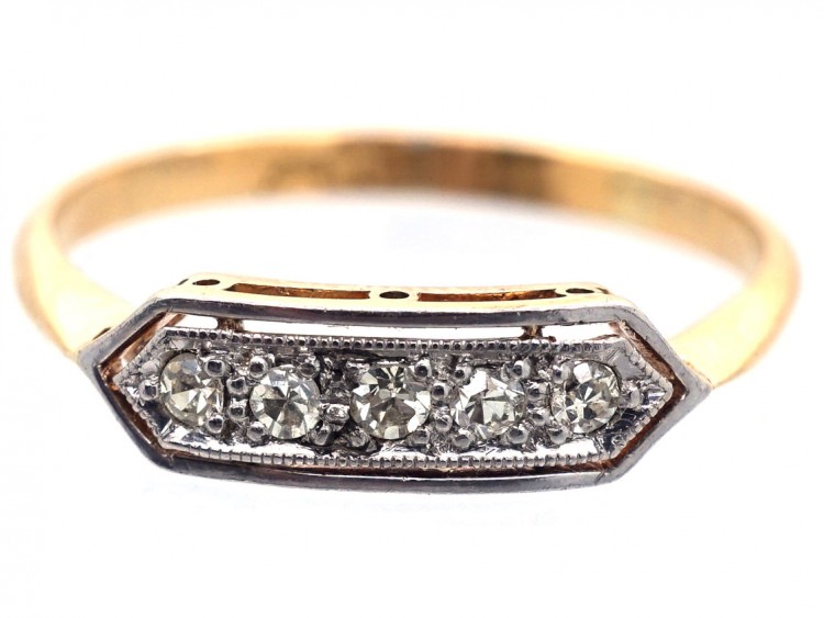 Art Deco 18ct & Platinum, Diamond Five Stone Ring