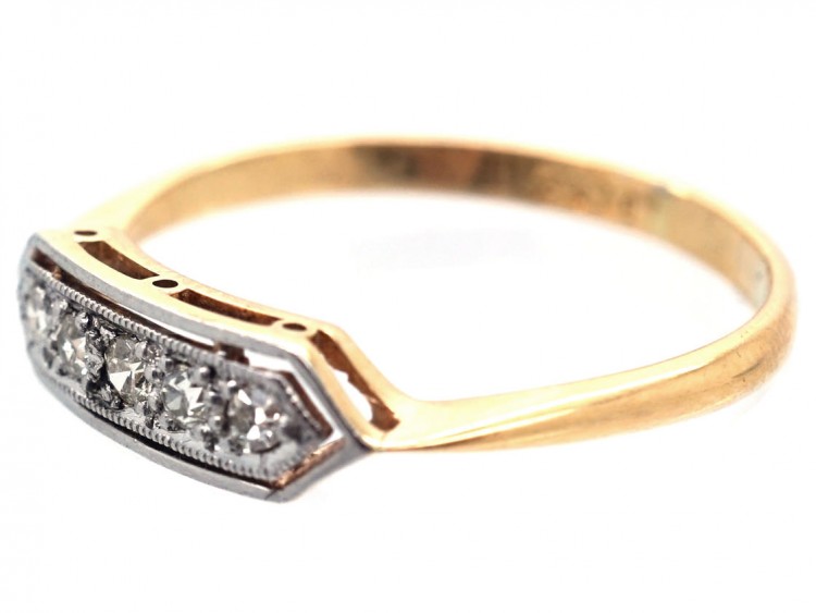 Art Deco 18ct & Platinum, Diamond Five Stone Ring