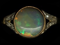 Art Deco 18ct Gold ​& Platinum Black Opal ​& Diamond Ring