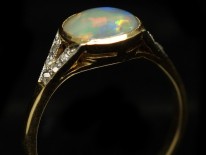 Art Deco 18ct Gold ​& Platinum Black Opal ​& Diamond Ring