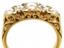 Victorian 18ct Gold, Natural Split Pearl & Diamond Five Stone Ring