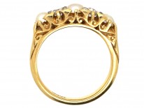 Victorian 18ct Gold, Natural Split Pearl & Diamond Five Stone Ring