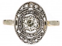 French 18ct Gold & Diamond Art Deco Oval Ring