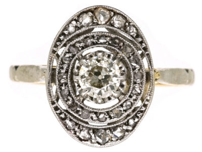 French 18ct Gold & Diamond Art Deco Oval Ring
